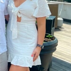 Lulu's White Ruffled Tie-Front Sundress